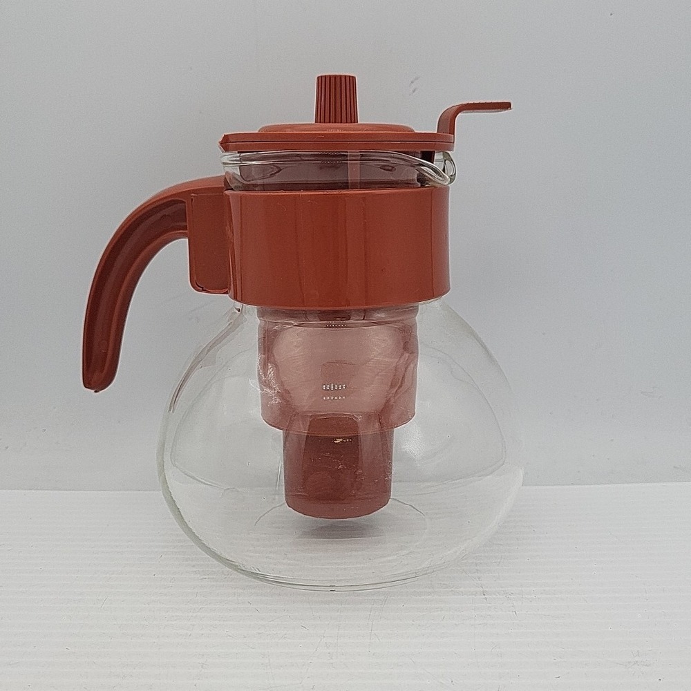 Vtg Gemco Glass Kettle Coffee Tea Pot Carafe‎ Brown Handle